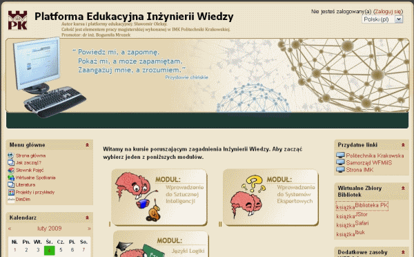 Rysunek 2: Przykład platformy edukacyjnej przygotowywanej w IMK PK http://www.siajo.pl/ [dostęp 24 lutego 2009]