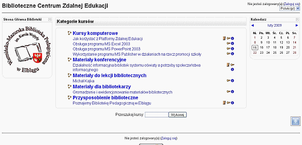 Rys. 2. Fragment strony głównej platformy e-learningowej Biblioteki Pedagogicznej w Elblągu