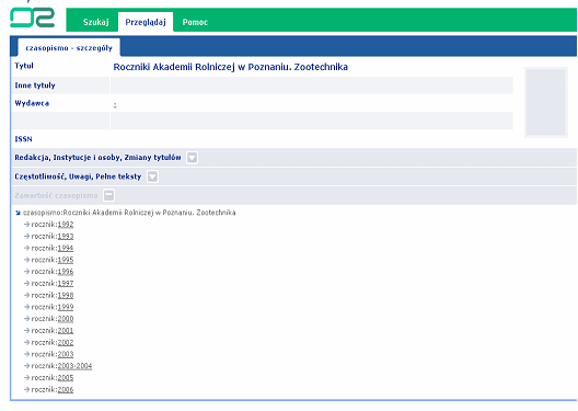 Rys. 10. Przeglądanie zasobów wybranego tytułu czasopisma