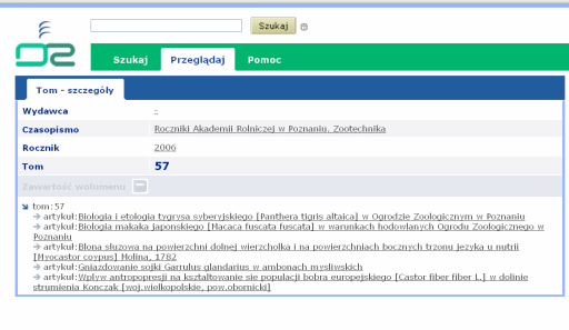 Rys. 11. Fragment listy artykułów zawartych w wybranym roczniku tytułu czasopisma