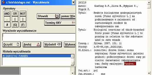 Rys. 4. Wyszukiwanie dla ekspertów według słowa kluczowego. Opis artykułu z zaznaczonym terminem wyszukiwawczym